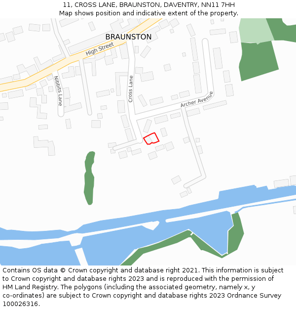 11, CROSS LANE, BRAUNSTON, DAVENTRY, NN11 7HH: Location map and indicative extent of plot