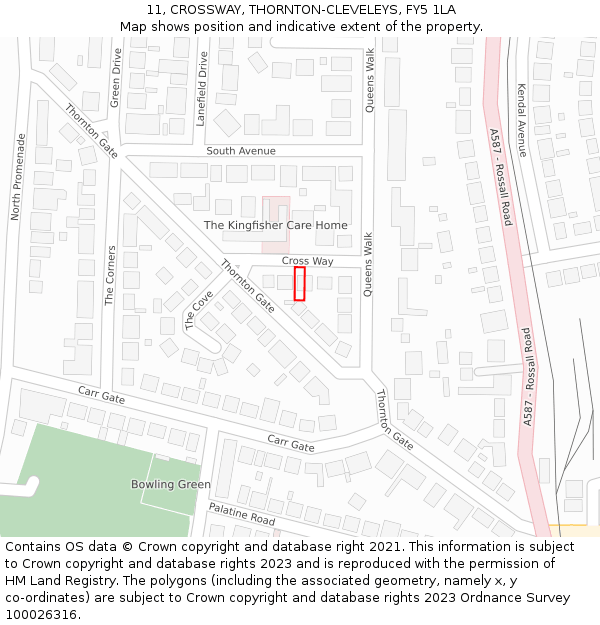 11, CROSSWAY, THORNTON-CLEVELEYS, FY5 1LA: Location map and indicative extent of plot