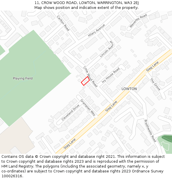 11, CROW WOOD ROAD, LOWTON, WARRINGTON, WA3 2EJ: Location map and indicative extent of plot