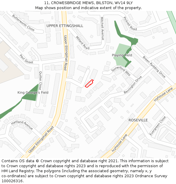 11, CROWESBRIDGE MEWS, BILSTON, WV14 9LY: Location map and indicative extent of plot