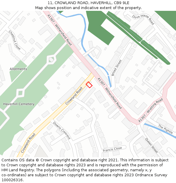 11, CROWLAND ROAD, HAVERHILL, CB9 9LE: Location map and indicative extent of plot