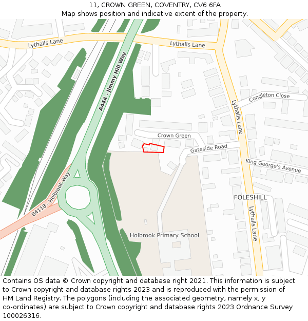 11, CROWN GREEN, COVENTRY, CV6 6FA: Location map and indicative extent of plot