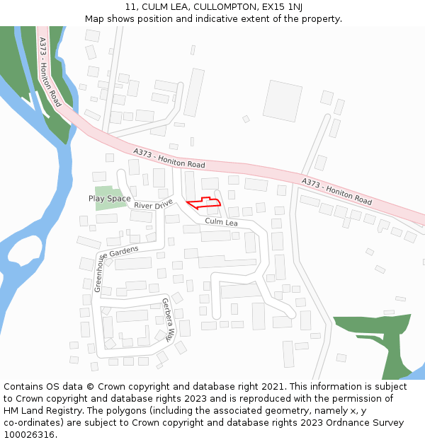11, CULM LEA, CULLOMPTON, EX15 1NJ: Location map and indicative extent of plot