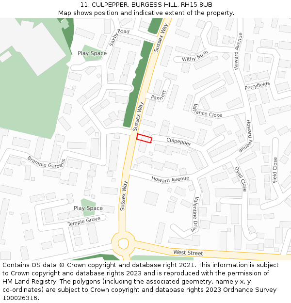 11, CULPEPPER, BURGESS HILL, RH15 8UB: Location map and indicative extent of plot