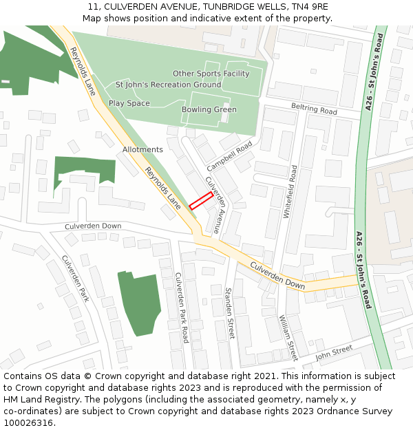 11, CULVERDEN AVENUE, TUNBRIDGE WELLS, TN4 9RE: Location map and indicative extent of plot