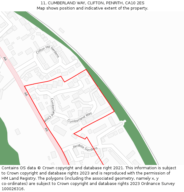 11, CUMBERLAND WAY, CLIFTON, PENRITH, CA10 2ES: Location map and indicative extent of plot