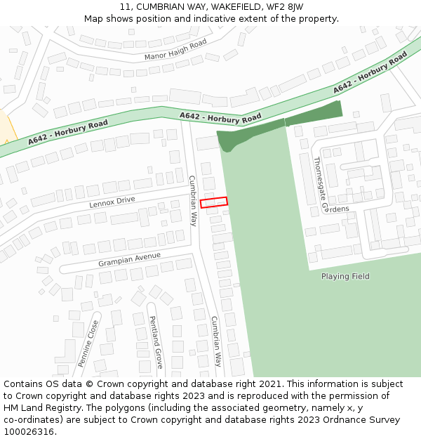 11, CUMBRIAN WAY, WAKEFIELD, WF2 8JW: Location map and indicative extent of plot