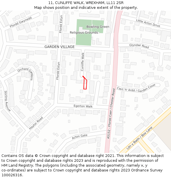 11, CUNLIFFE WALK, WREXHAM, LL11 2SR: Location map and indicative extent of plot