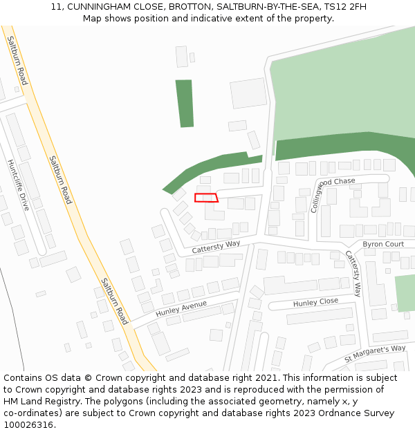 11, CUNNINGHAM CLOSE, BROTTON, SALTBURN-BY-THE-SEA, TS12 2FH: Location map and indicative extent of plot