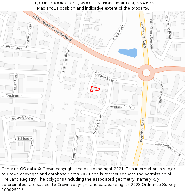 11, CURLBROOK CLOSE, WOOTTON, NORTHAMPTON, NN4 6BS: Location map and indicative extent of plot