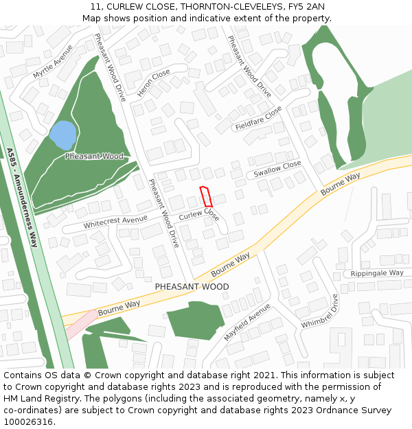 11, CURLEW CLOSE, THORNTON-CLEVELEYS, FY5 2AN: Location map and indicative extent of plot