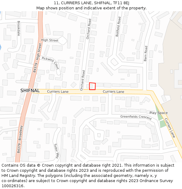 11, CURRIERS LANE, SHIFNAL, TF11 8EJ: Location map and indicative extent of plot