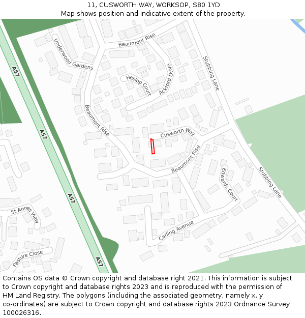 11, CUSWORTH WAY, WORKSOP, S80 1YD: Location map and indicative extent of plot