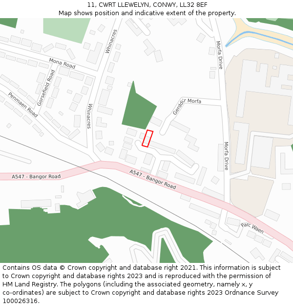 11, CWRT LLEWELYN, CONWY, LL32 8EF: Location map and indicative extent of plot