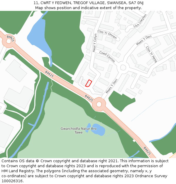 11, CWRT Y FEDWEN, TREGOF VILLAGE, SWANSEA, SA7 0NJ: Location map and indicative extent of plot