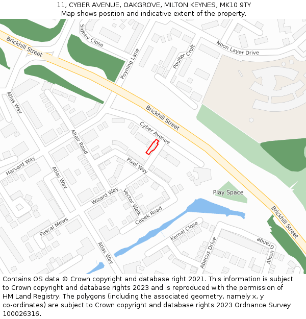 11, CYBER AVENUE, OAKGROVE, MILTON KEYNES, MK10 9TY: Location map and indicative extent of plot