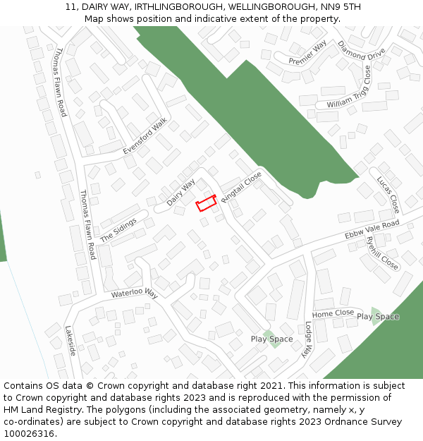 11, DAIRY WAY, IRTHLINGBOROUGH, WELLINGBOROUGH, NN9 5TH: Location map and indicative extent of plot