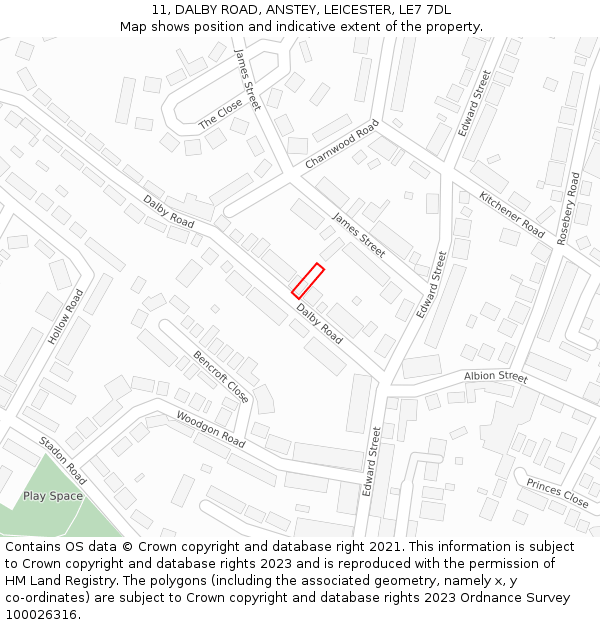 11, DALBY ROAD, ANSTEY, LEICESTER, LE7 7DL: Location map and indicative extent of plot