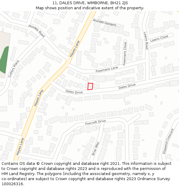 11, DALES DRIVE, WIMBORNE, BH21 2JS: Location map and indicative extent of plot