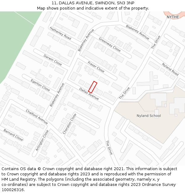 11, DALLAS AVENUE, SWINDON, SN3 3NP: Location map and indicative extent of plot