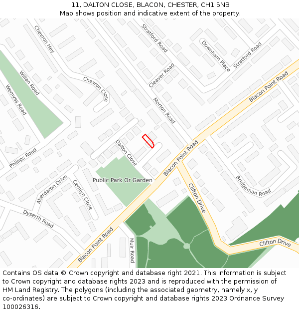 11, DALTON CLOSE, BLACON, CHESTER, CH1 5NB: Location map and indicative extent of plot