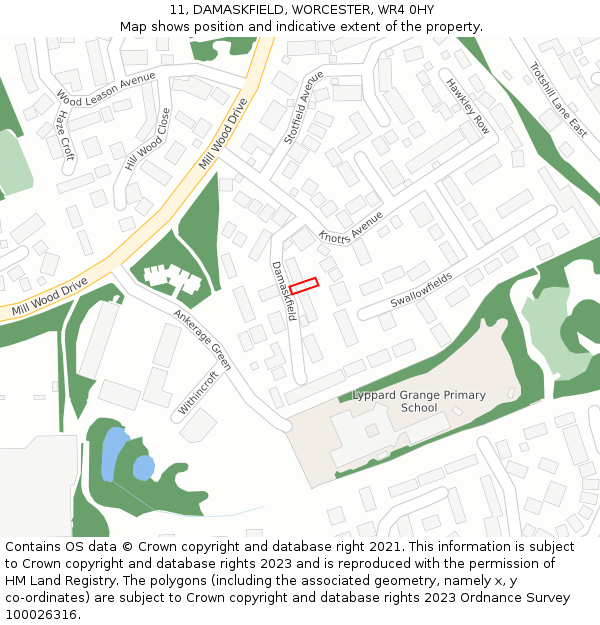 11, DAMASKFIELD, WORCESTER, WR4 0HY: Location map and indicative extent of plot