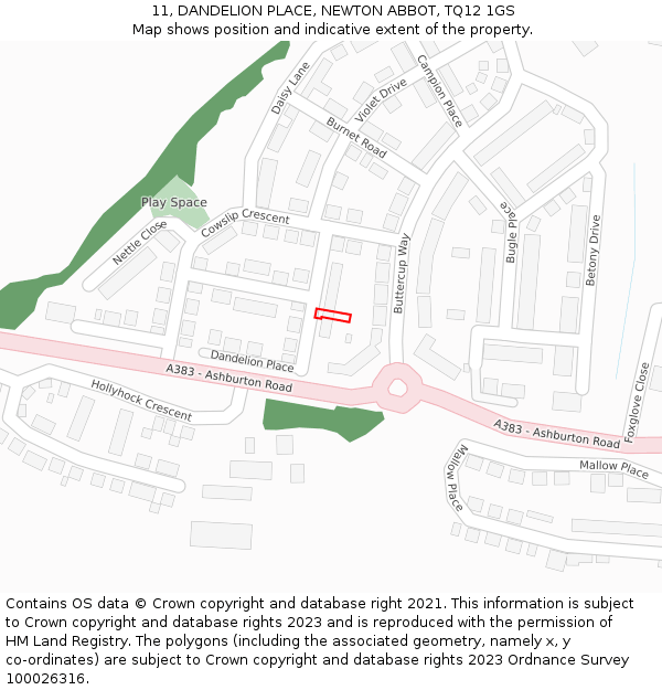 11, DANDELION PLACE, NEWTON ABBOT, TQ12 1GS: Location map and indicative extent of plot