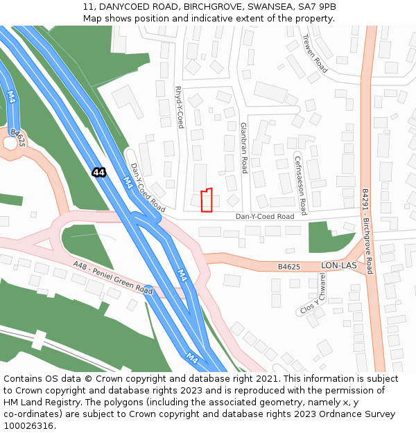 11, DANYCOED ROAD, BIRCHGROVE, SWANSEA, SA7 9PB: Location map and indicative extent of plot