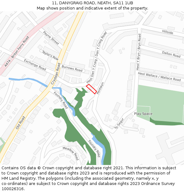 11, DANYGRAIG ROAD, NEATH, SA11 1UB: Location map and indicative extent of plot