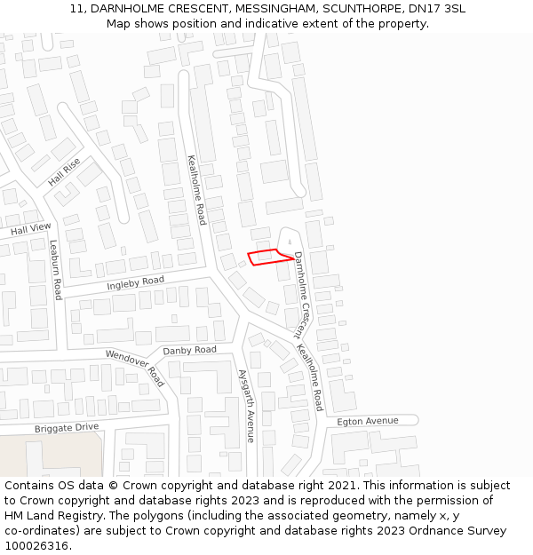 11, DARNHOLME CRESCENT, MESSINGHAM, SCUNTHORPE, DN17 3SL: Location map and indicative extent of plot