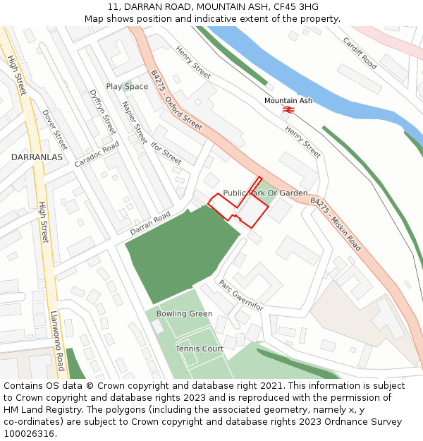 11, DARRAN ROAD, MOUNTAIN ASH, CF45 3HG: Location map and indicative extent of plot