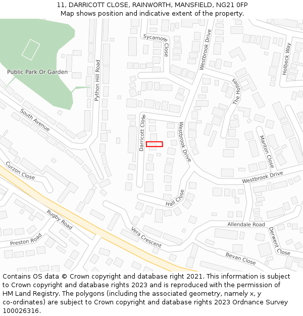 11, DARRICOTT CLOSE, RAINWORTH, MANSFIELD, NG21 0FP: Location map and indicative extent of plot