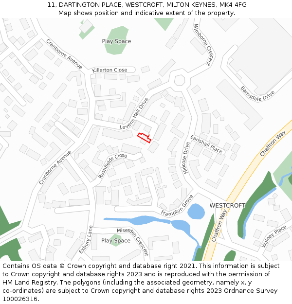 11, DARTINGTON PLACE, WESTCROFT, MILTON KEYNES, MK4 4FG: Location map and indicative extent of plot