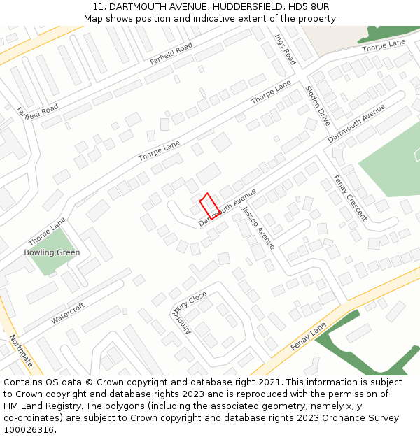 11, DARTMOUTH AVENUE, HUDDERSFIELD, HD5 8UR: Location map and indicative extent of plot