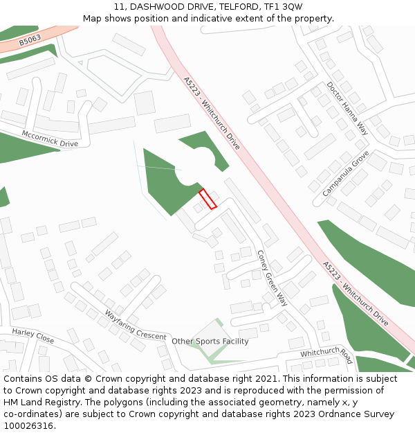 11, DASHWOOD DRIVE, TELFORD, TF1 3QW: Location map and indicative extent of plot