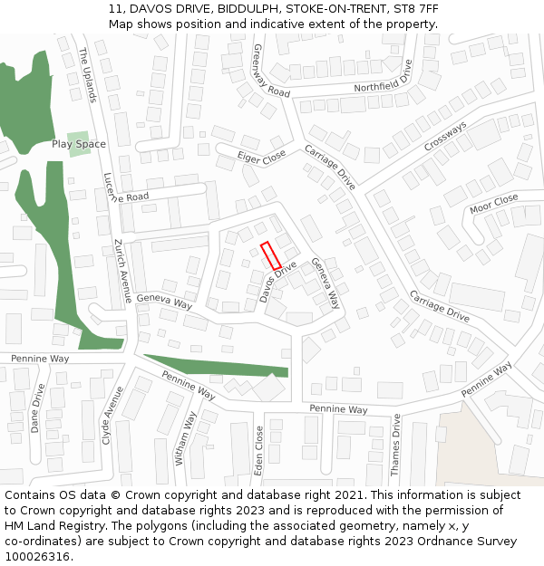 11, DAVOS DRIVE, BIDDULPH, STOKE-ON-TRENT, ST8 7FF: Location map and indicative extent of plot