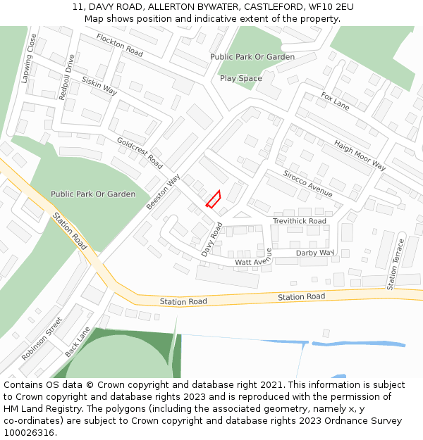 11, DAVY ROAD, ALLERTON BYWATER, CASTLEFORD, WF10 2EU: Location map and indicative extent of plot