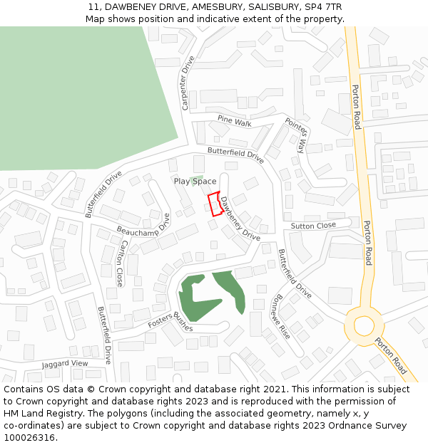 11, DAWBENEY DRIVE, AMESBURY, SALISBURY, SP4 7TR: Location map and indicative extent of plot