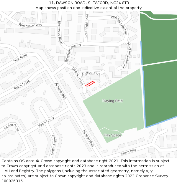 11, DAWSON ROAD, SLEAFORD, NG34 8TR: Location map and indicative extent of plot