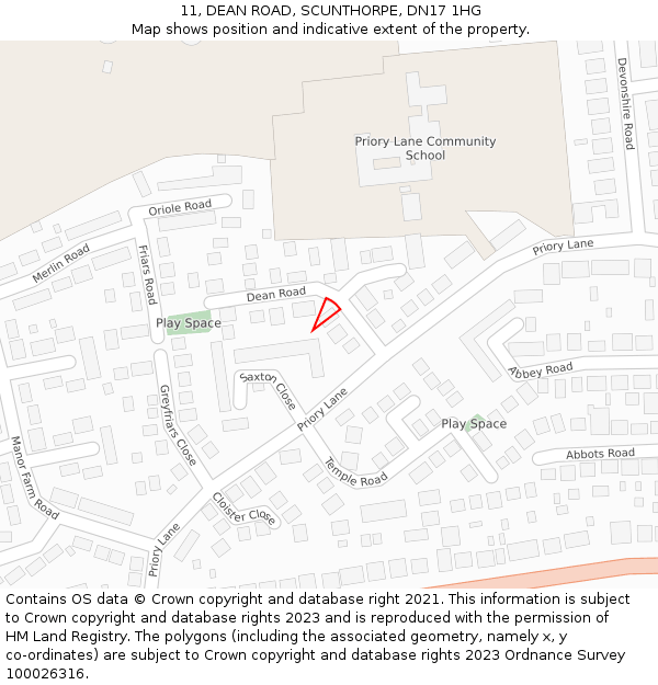 11, DEAN ROAD, SCUNTHORPE, DN17 1HG: Location map and indicative extent of plot