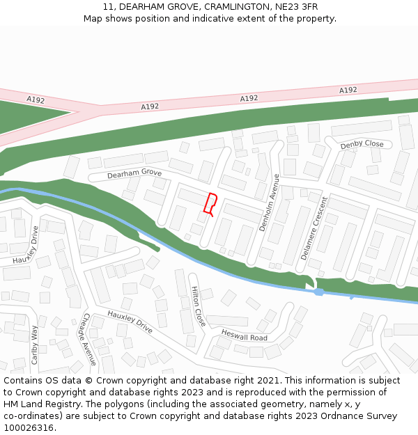 11, DEARHAM GROVE, CRAMLINGTON, NE23 3FR: Location map and indicative extent of plot