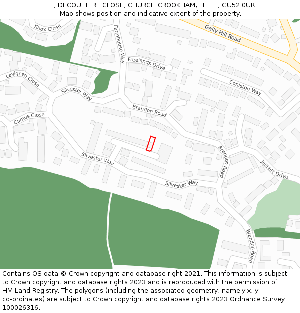 11, DECOUTTERE CLOSE, CHURCH CROOKHAM, FLEET, GU52 0UR: Location map and indicative extent of plot