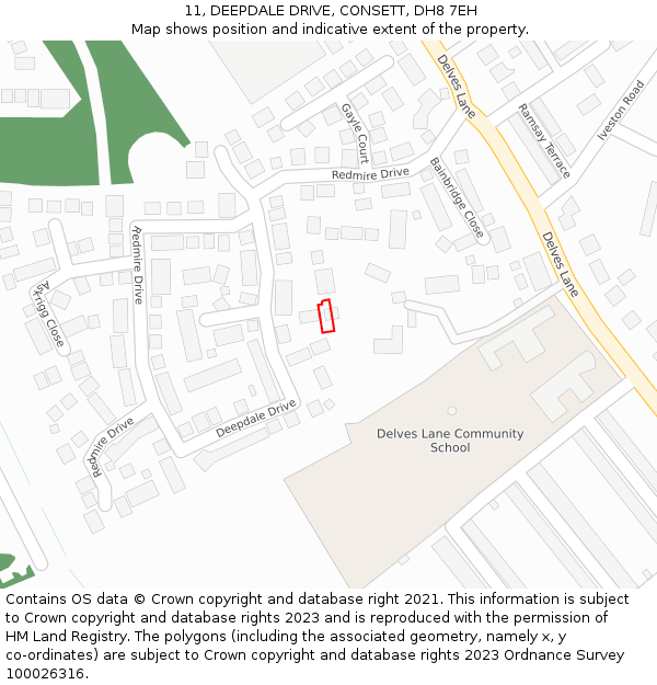 11, DEEPDALE DRIVE, CONSETT, DH8 7EH: Location map and indicative extent of plot