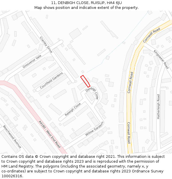 11, DENBIGH CLOSE, RUISLIP, HA4 6JU: Location map and indicative extent of plot