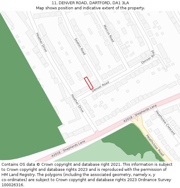 11, DENVER ROAD, DARTFORD, DA1 3LA: Location map and indicative extent of plot