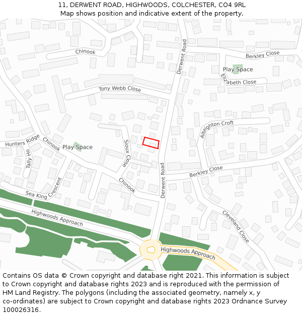 11, DERWENT ROAD, HIGHWOODS, COLCHESTER, CO4 9RL: Location map and indicative extent of plot