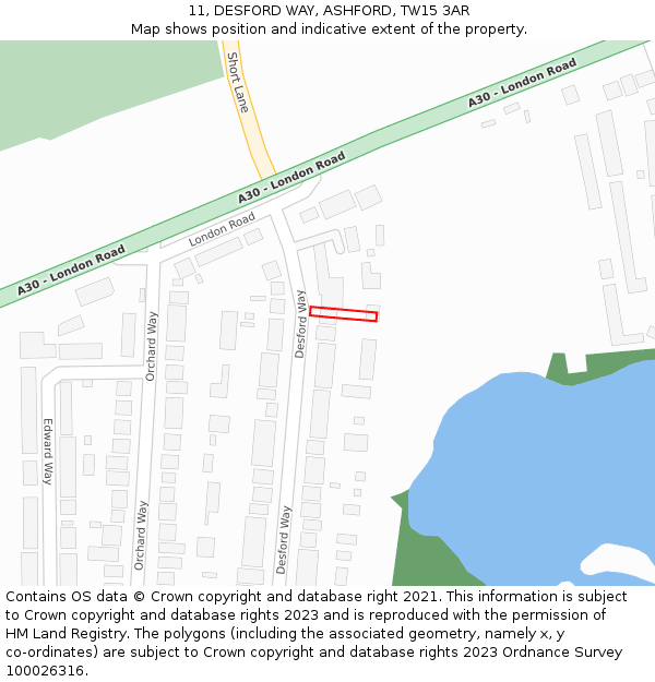 11, DESFORD WAY, ASHFORD, TW15 3AR: Location map and indicative extent of plot