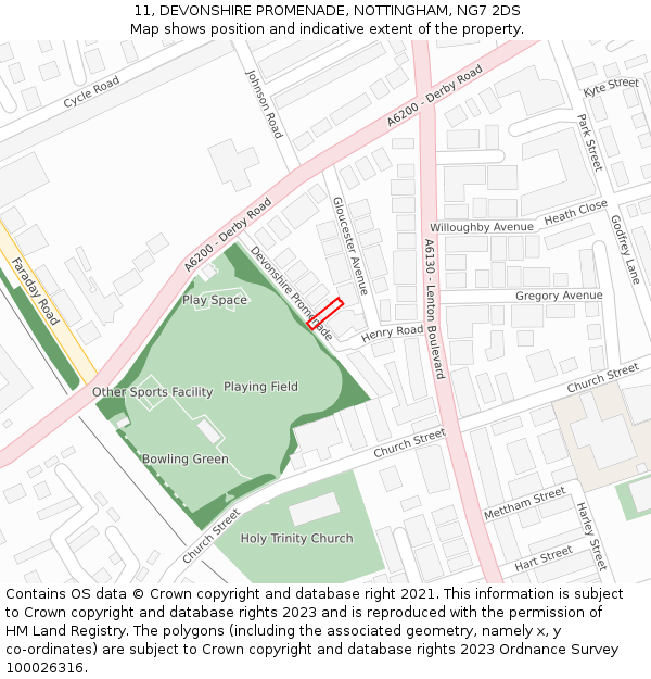 11, DEVONSHIRE PROMENADE, NOTTINGHAM, NG7 2DS: Location map and indicative extent of plot