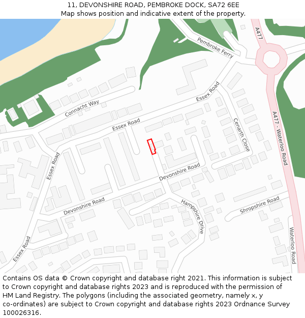 11, DEVONSHIRE ROAD, PEMBROKE DOCK, SA72 6EE: Location map and indicative extent of plot