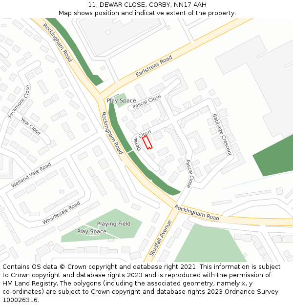 11, DEWAR CLOSE, CORBY, NN17 4AH: Location map and indicative extent of plot